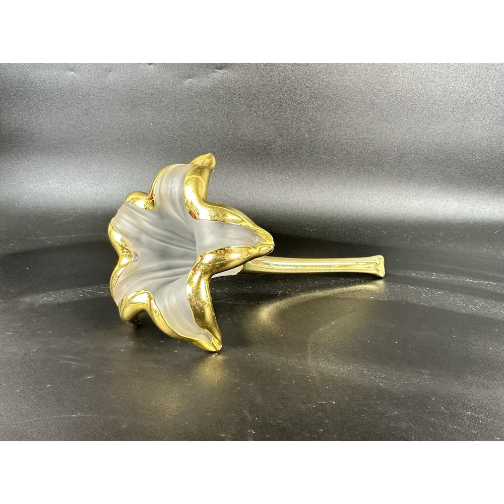 Vintage Penco Italy Frosted Glass Gold Flower Sculpture Figurine 7.5"